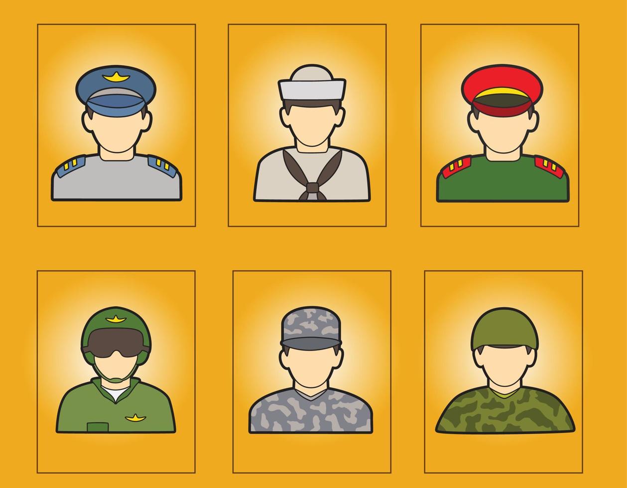 set icona carattere militare persone soldato vettore