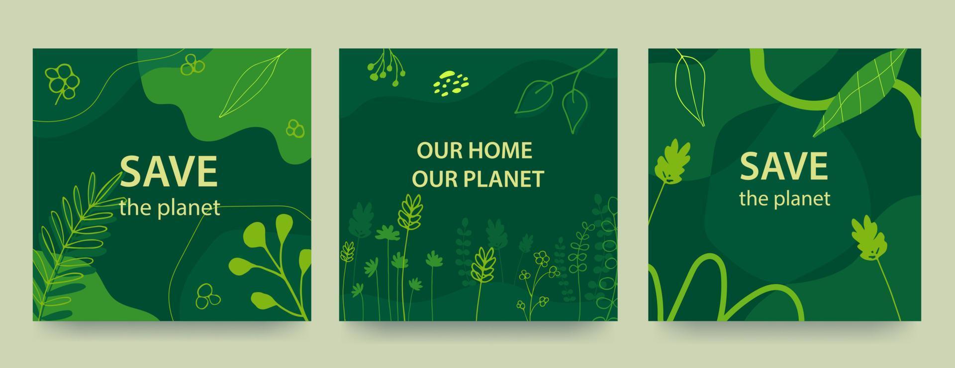 sfondo del giorno dell'ambiente con sfondo verde, forme liquide e piante. concetto ecologico. salva la Terra. illustrazione vettoriale