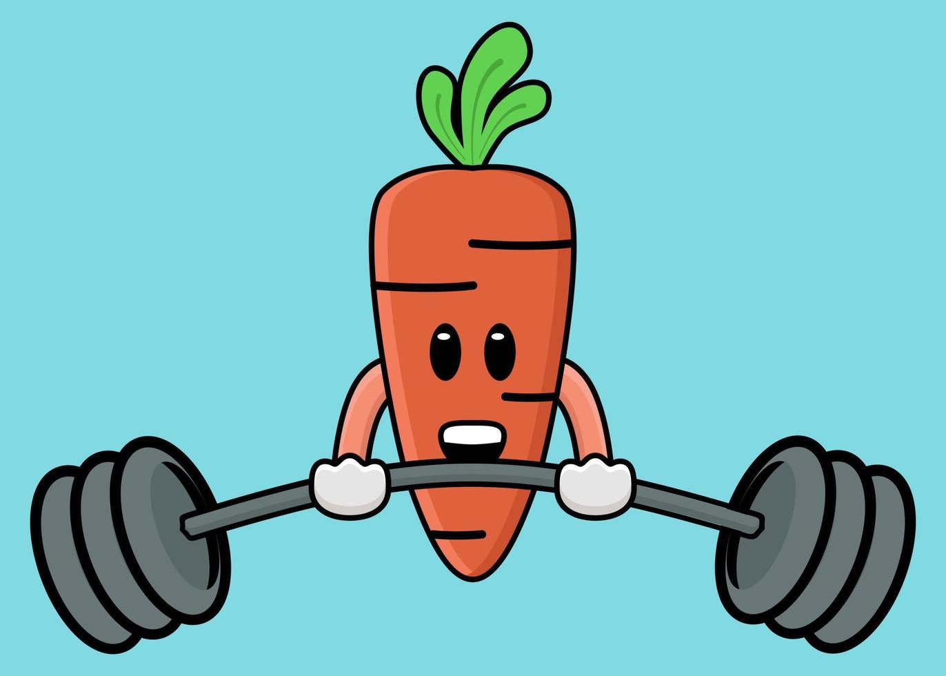 simpatica mascotte di carota che si esercita utilizzando i bilancieri del vettore di illustrazione