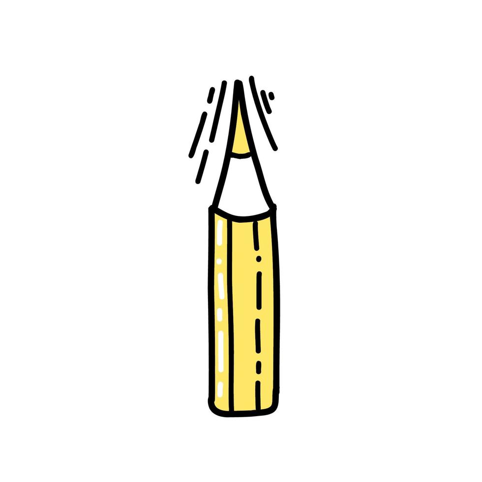 illustrazione un colore giallo simbolo matita in stile doodle. vettore