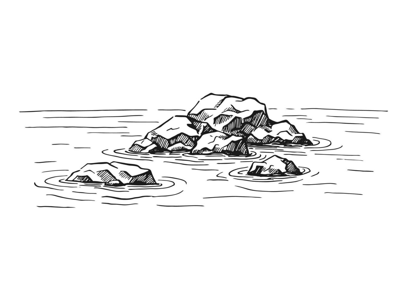 rocce, paesaggio marino. illustrazione disegnata a mano convertita in vettore. vettore