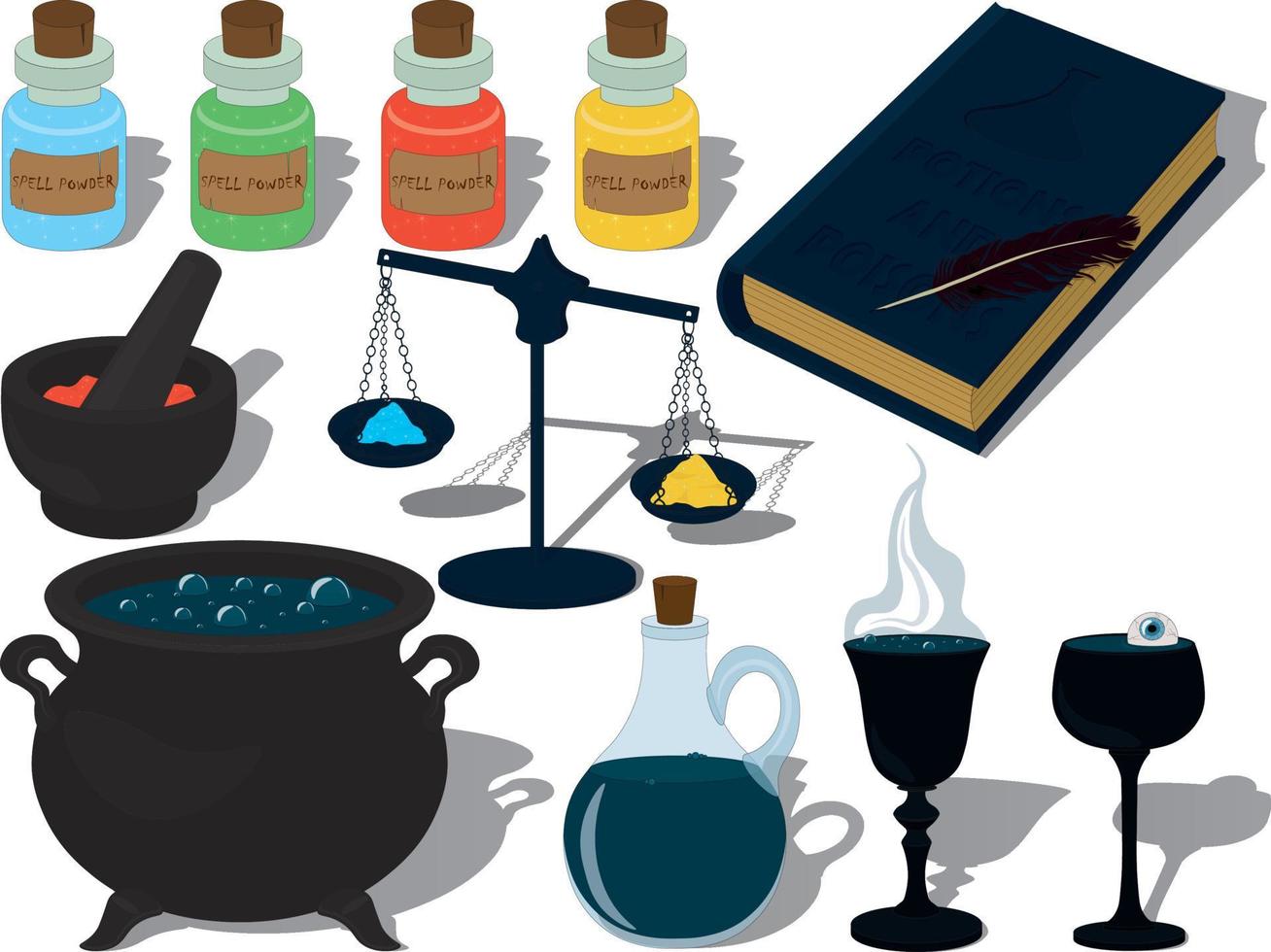 illustrazione vettoriale di raccolta di oggetti artigianali di pozioni e veleni