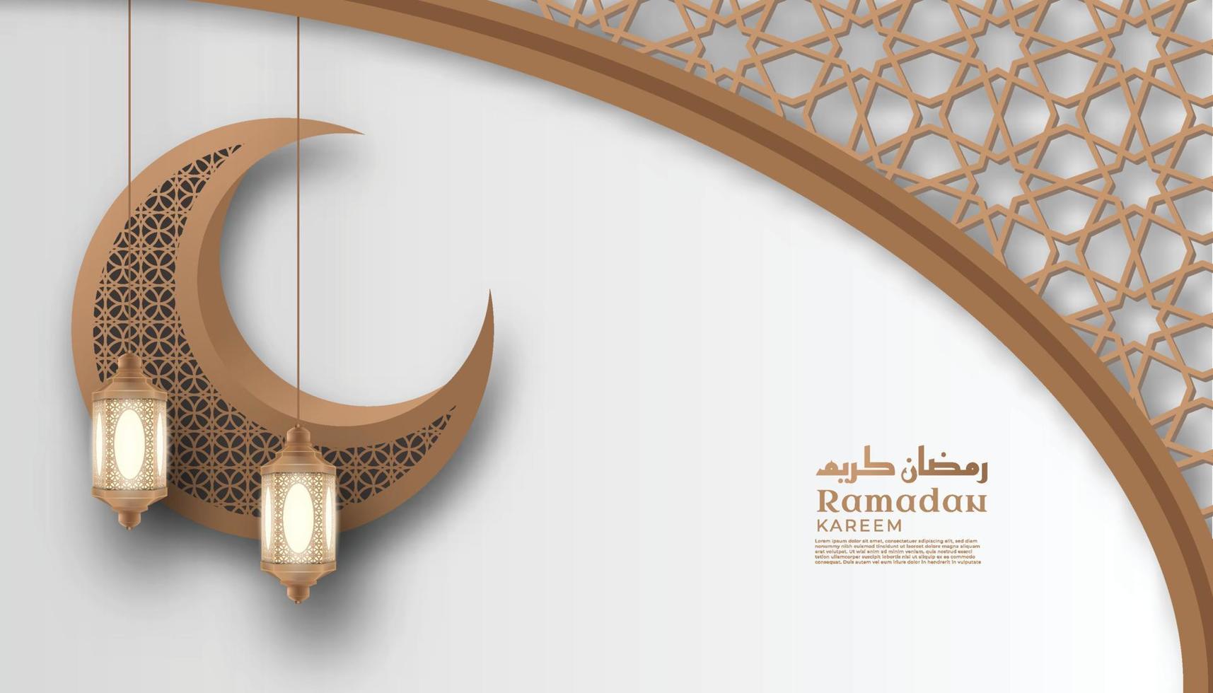 sfondo islamico realistico ramadan kareem con ornamento appeso nel vettore premium del telaio superiore