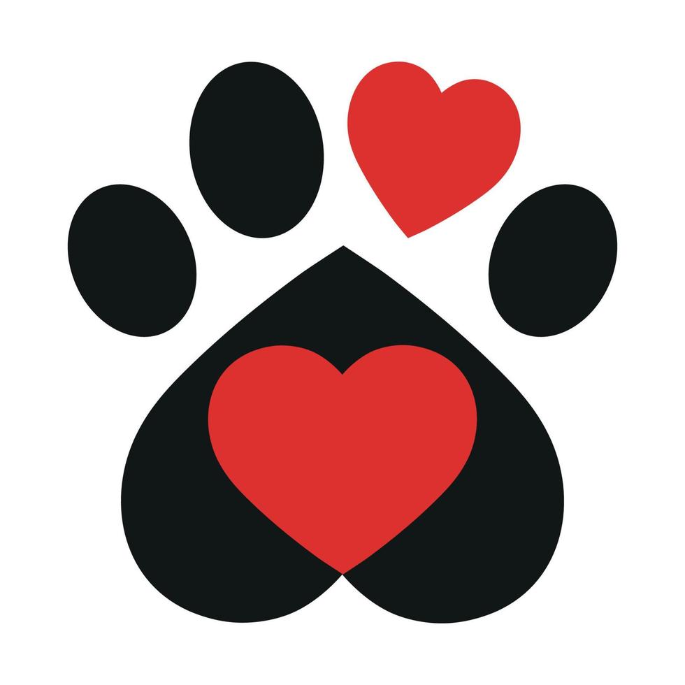logo della zampa del cane a forma di cuore vettore