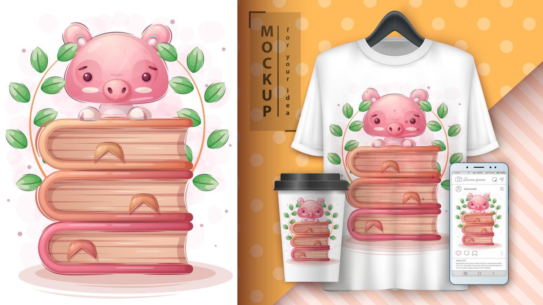 personaggio dei cartoni animati maiale adorabile con il libro vettore