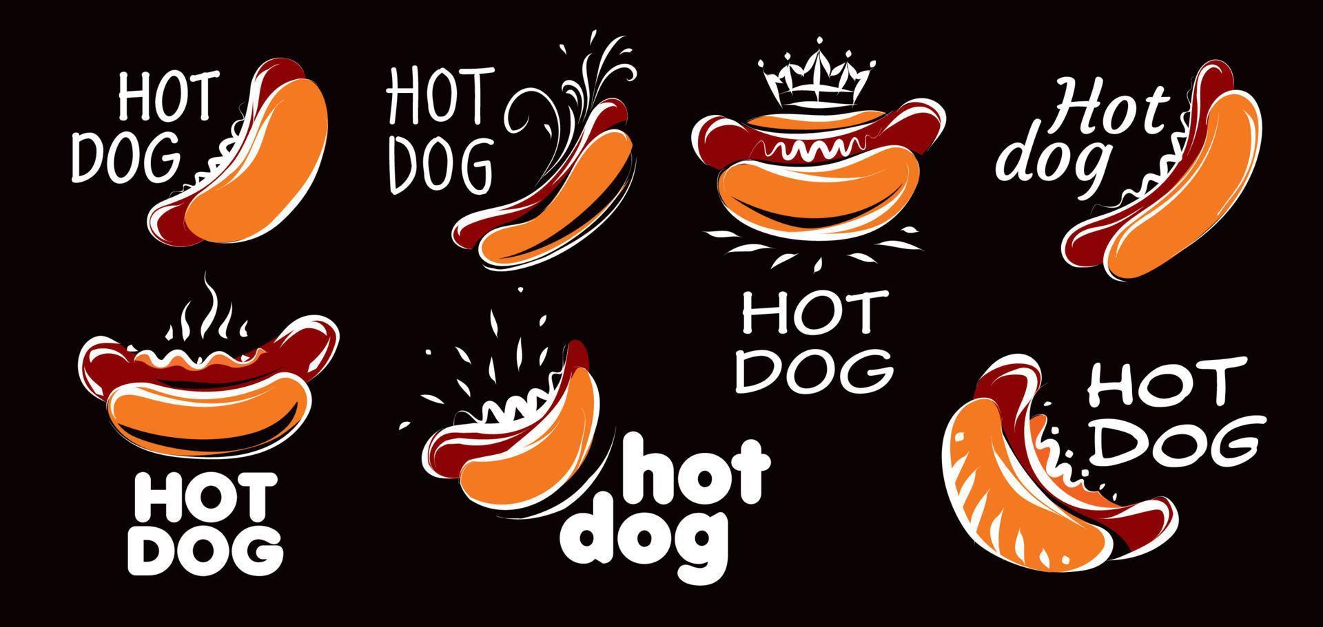 set vettoriale di hot dog disegnati su sfondo nero