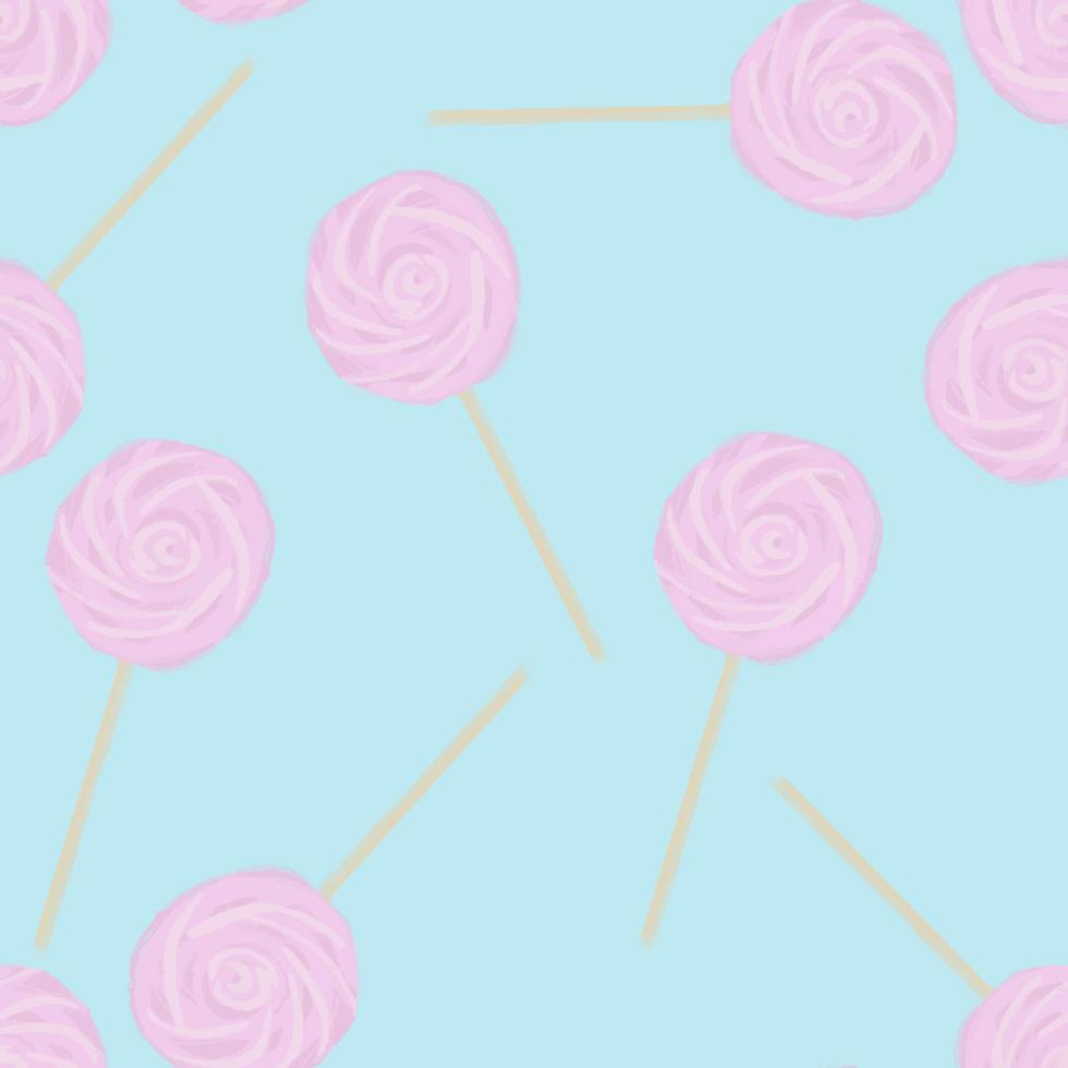 modello senza cuciture con illustrazione di caramelle marshmallow rosa colore blu vettore