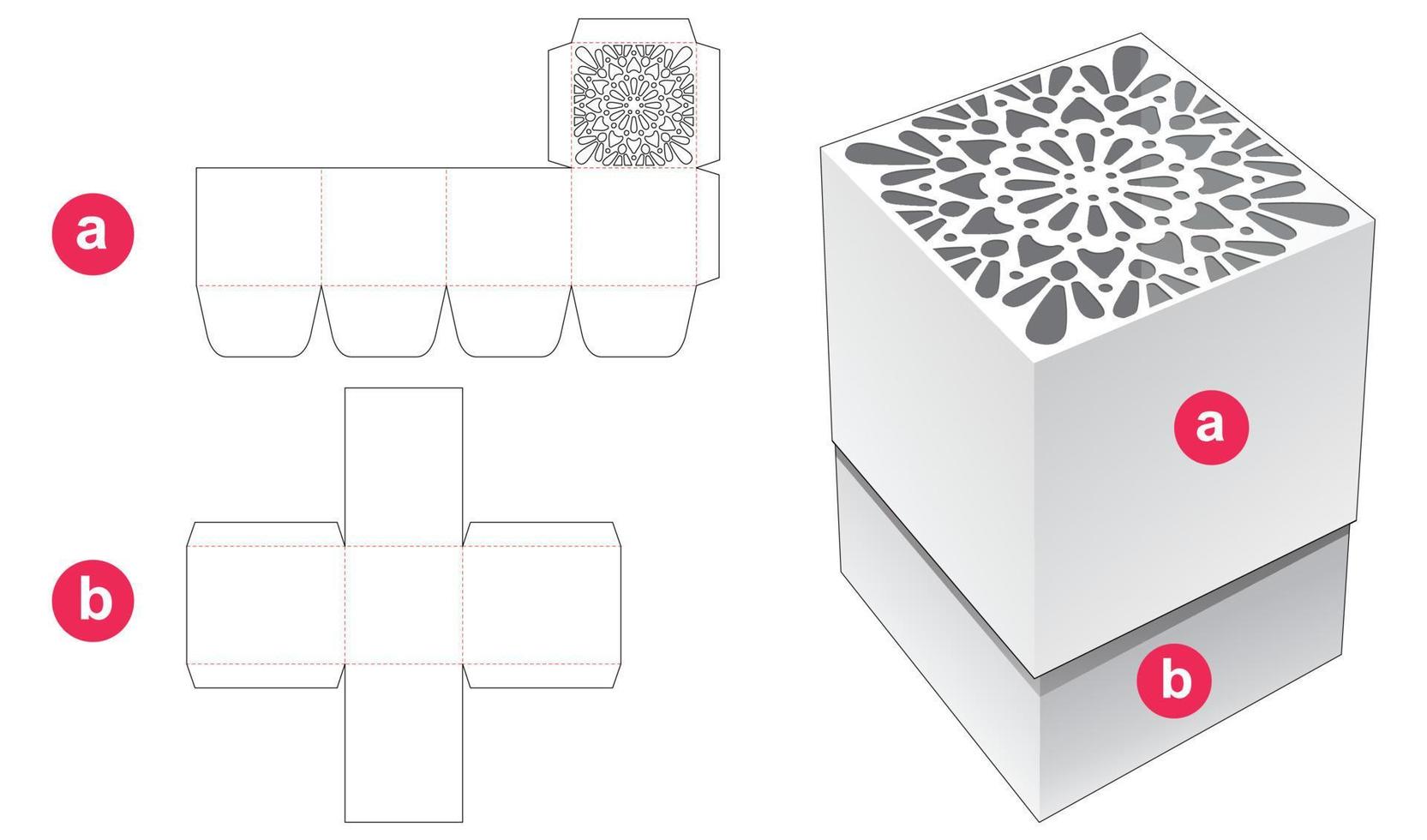 scatola quadrata e modello fustellato con coperchio mandala stampato vettore