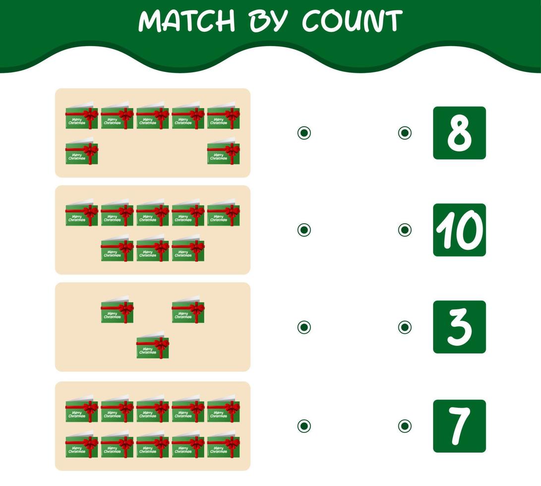 abbina per conteggio della cartolina di Natale dei cartoni animati. partita e conteggio del gioco. gioco educativo per bambini e bambini in età prescolare vettore