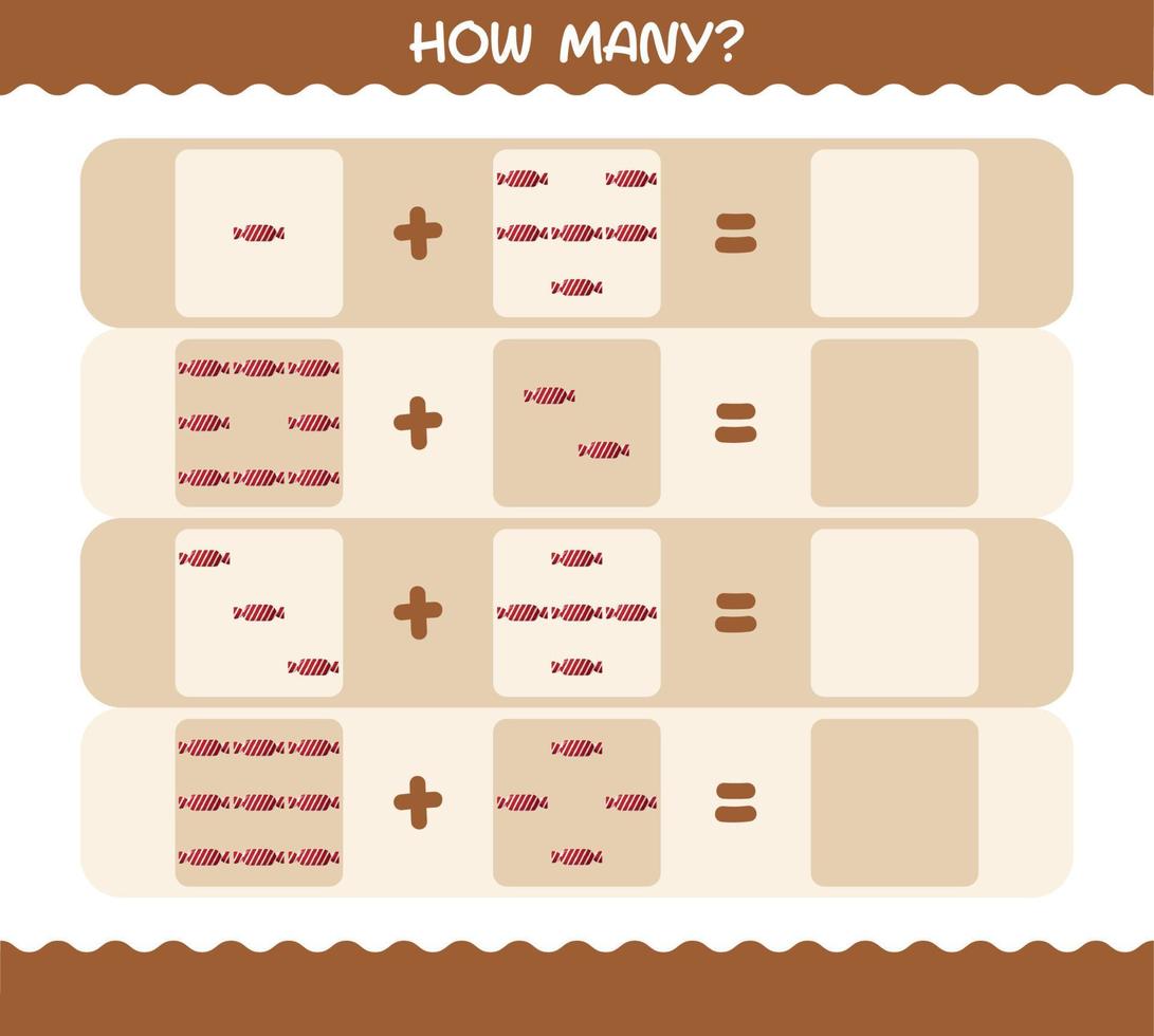 quante caramelle dei cartoni animati. gioco di conteggio gioco educativo per bambini e bambini in età prescolare vettore