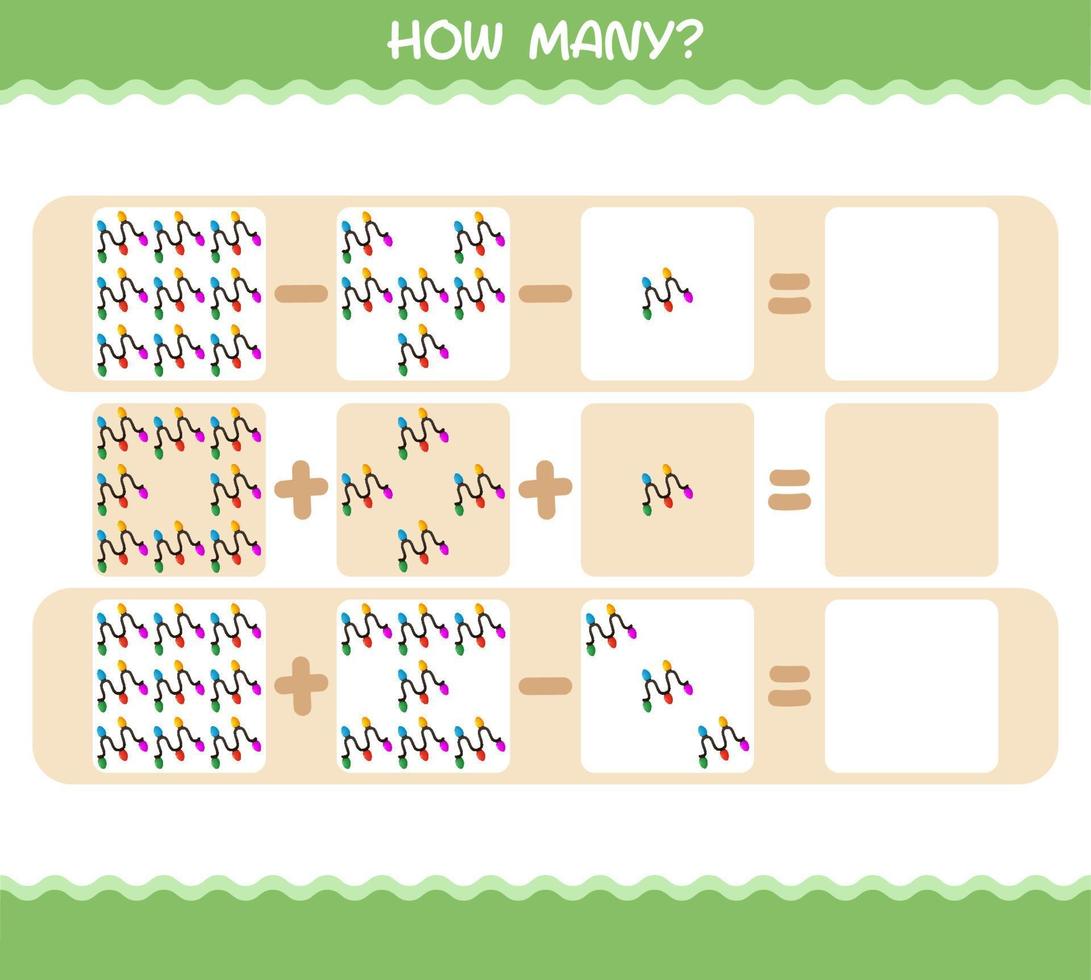 quante luci di stringa di cartoni animati. gioco di conteggio gioco educativo per bambini e bambini in età prescolare vettore