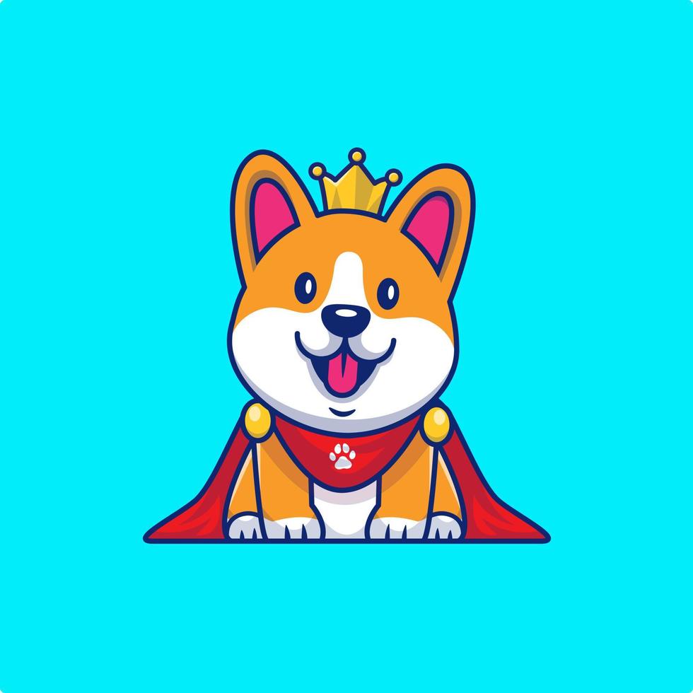 carino re corgi cane cartone animato icona vettore illustrazione. vettore premium isolato concetto di icona della moda animale. stile cartone animato piatto