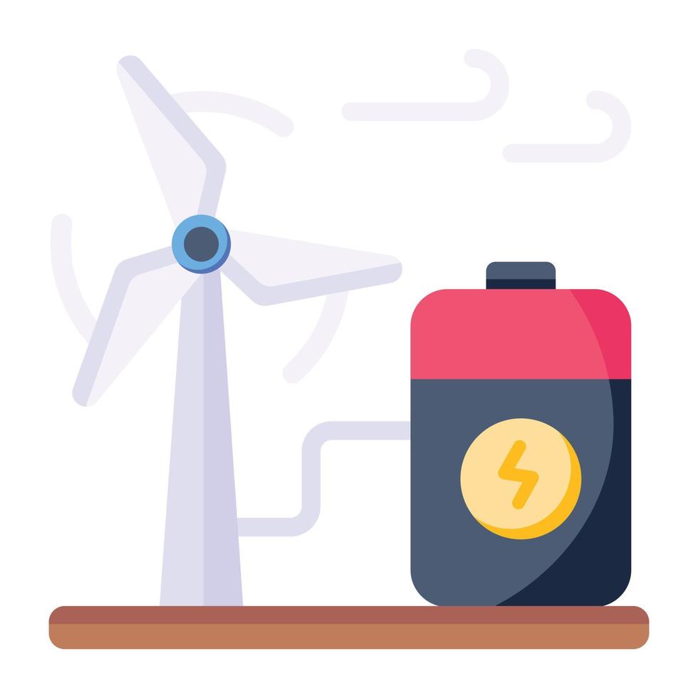 un'icona piatta alla moda di mulino a vento, fonte di energia rinnovabile vettore