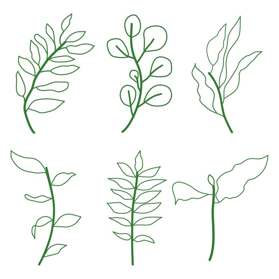 stile disegnato a mano di doodle di foglie verdi vettore