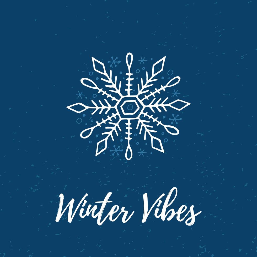 un fiocco di neve disegnato a mano. illustrazione vettoriale in stile doodle. umore invernale. ciao 2023. buon natale e felice anno nuovo. elemento bianco su sfondo blu.
