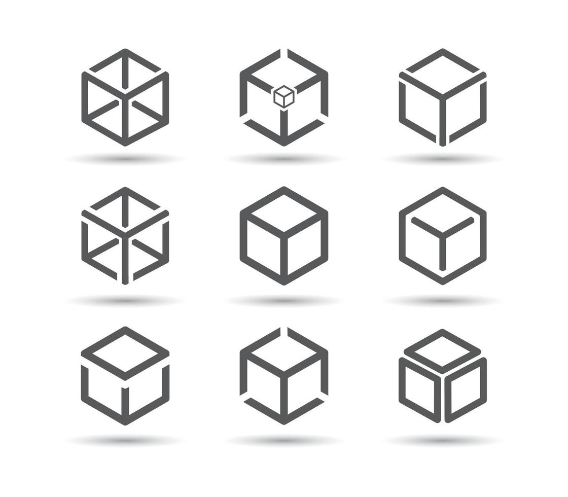 set di icone della linea del cubo con forme diverse vettore