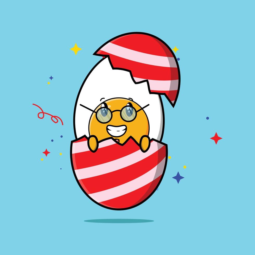 uovo sodo simpatico cartone animato che esce dall'uovo di Pasqua vettore