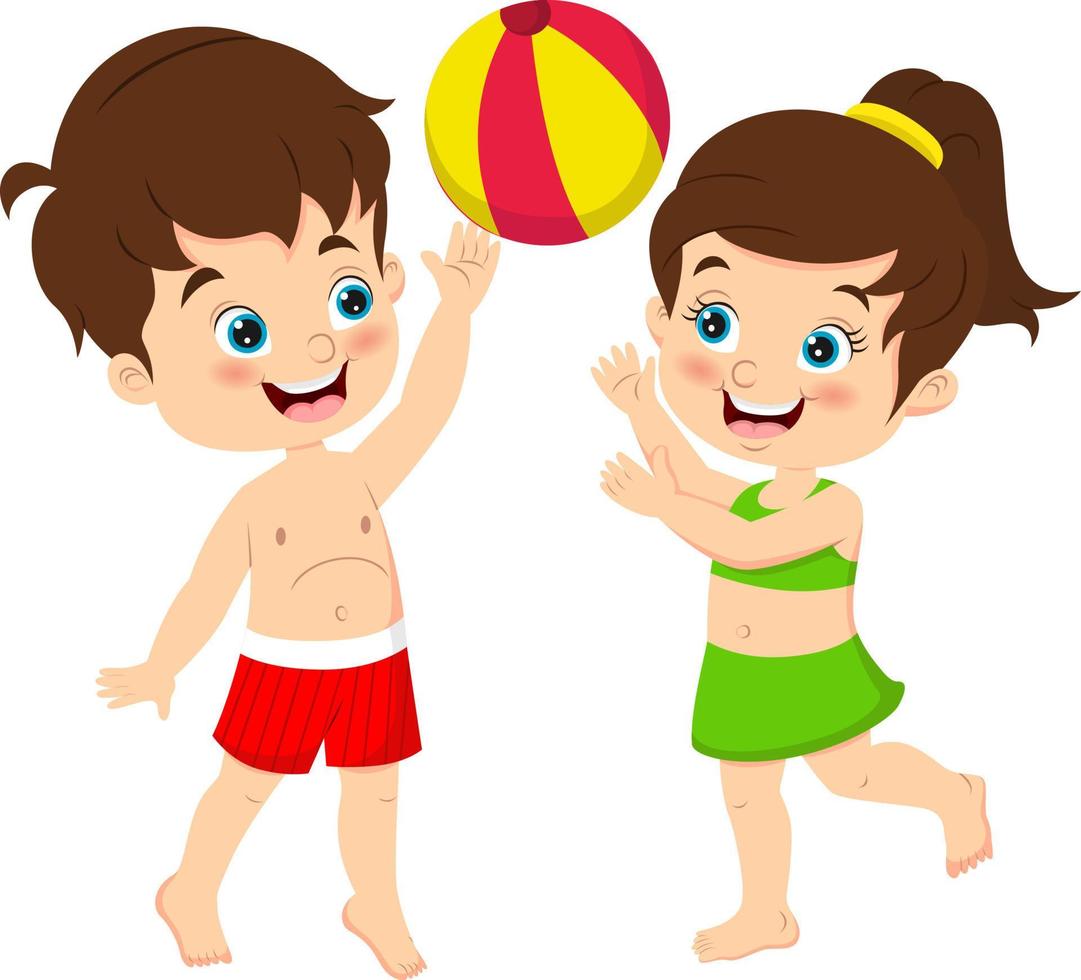 bambini dei cartoni animati che giocano a pallone da spiaggia vettore