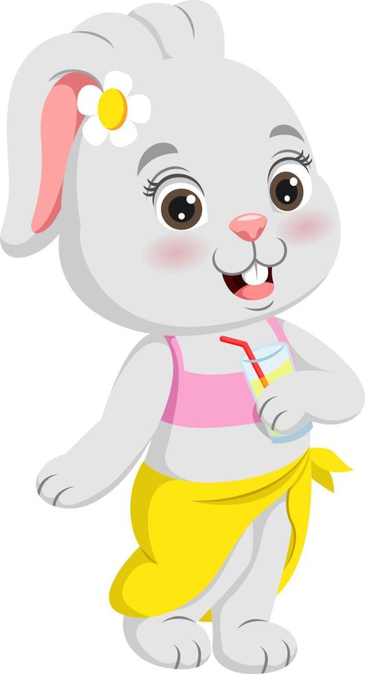 simpatico cartone animato coniglietto in abiti estivi vettore