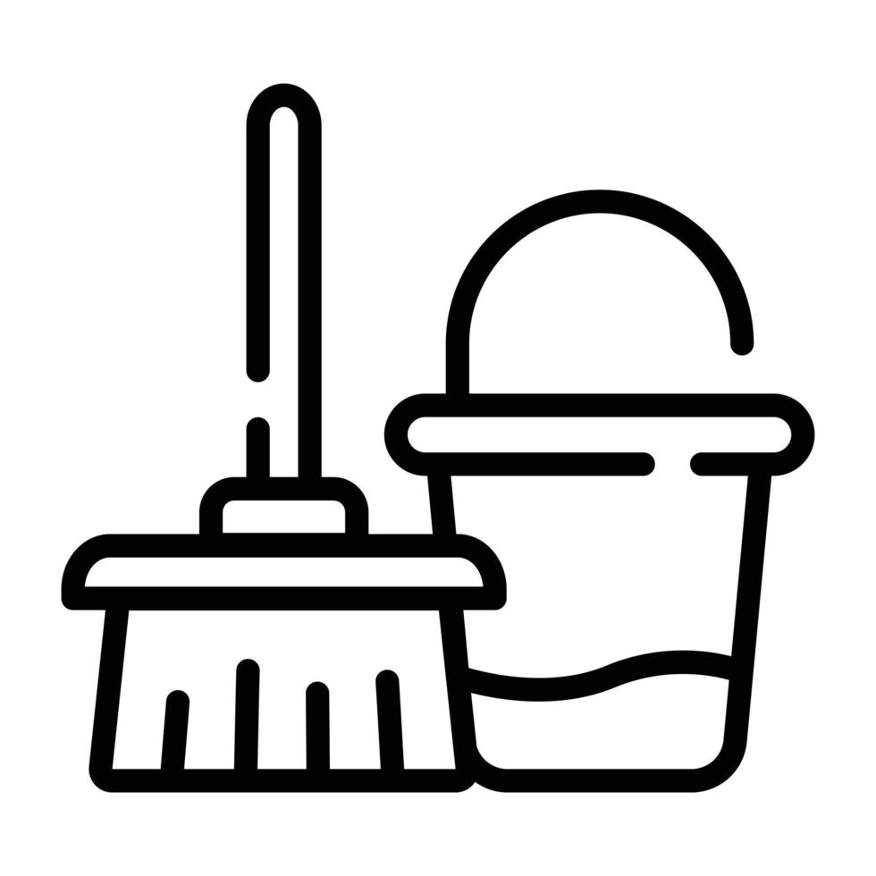 secchio con pennello che indica prodotti spazzanti, icona doodle vettore