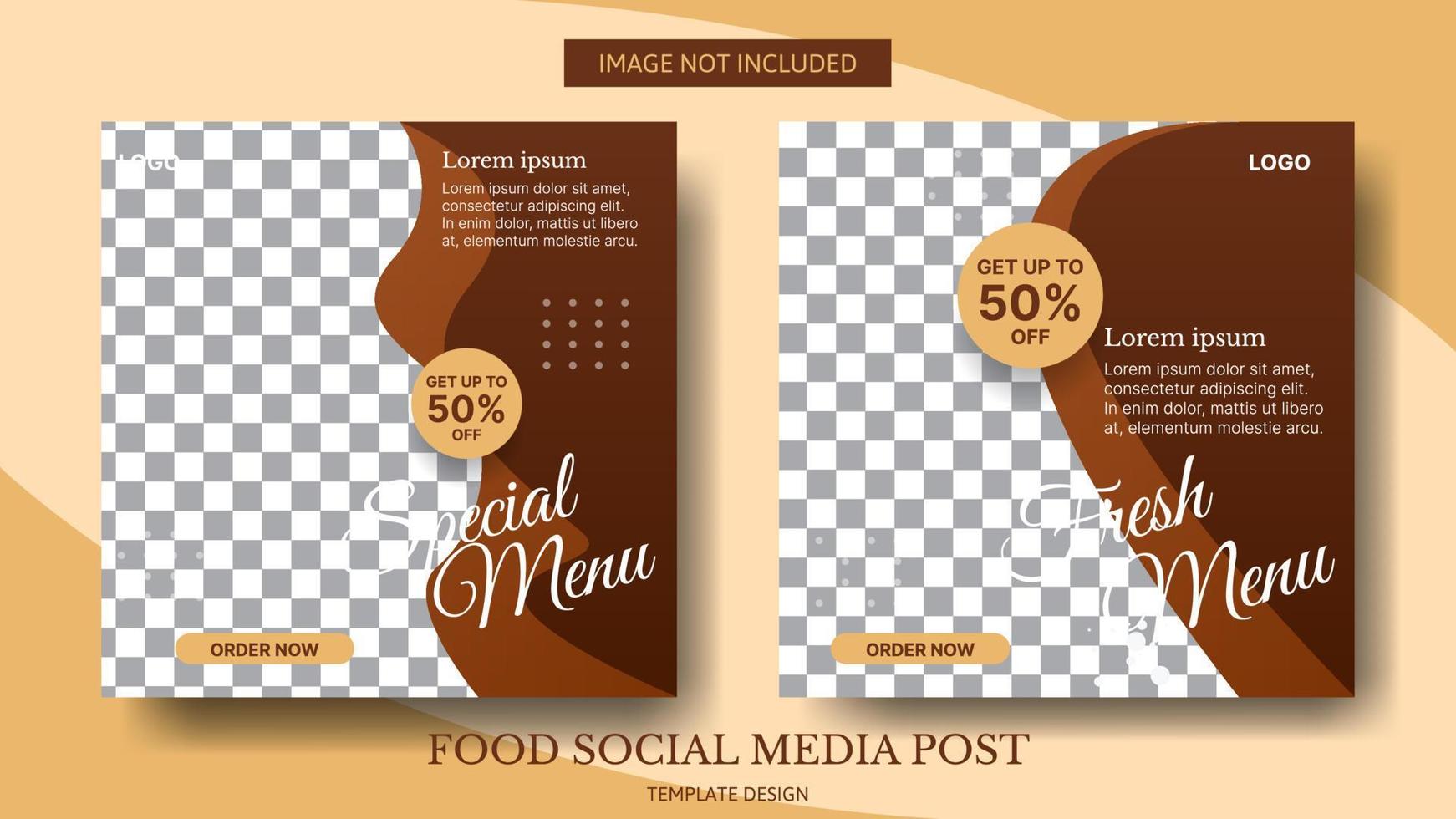 design del modello di post sui social media di cibo culinario per la promozione in colore marrone vettore