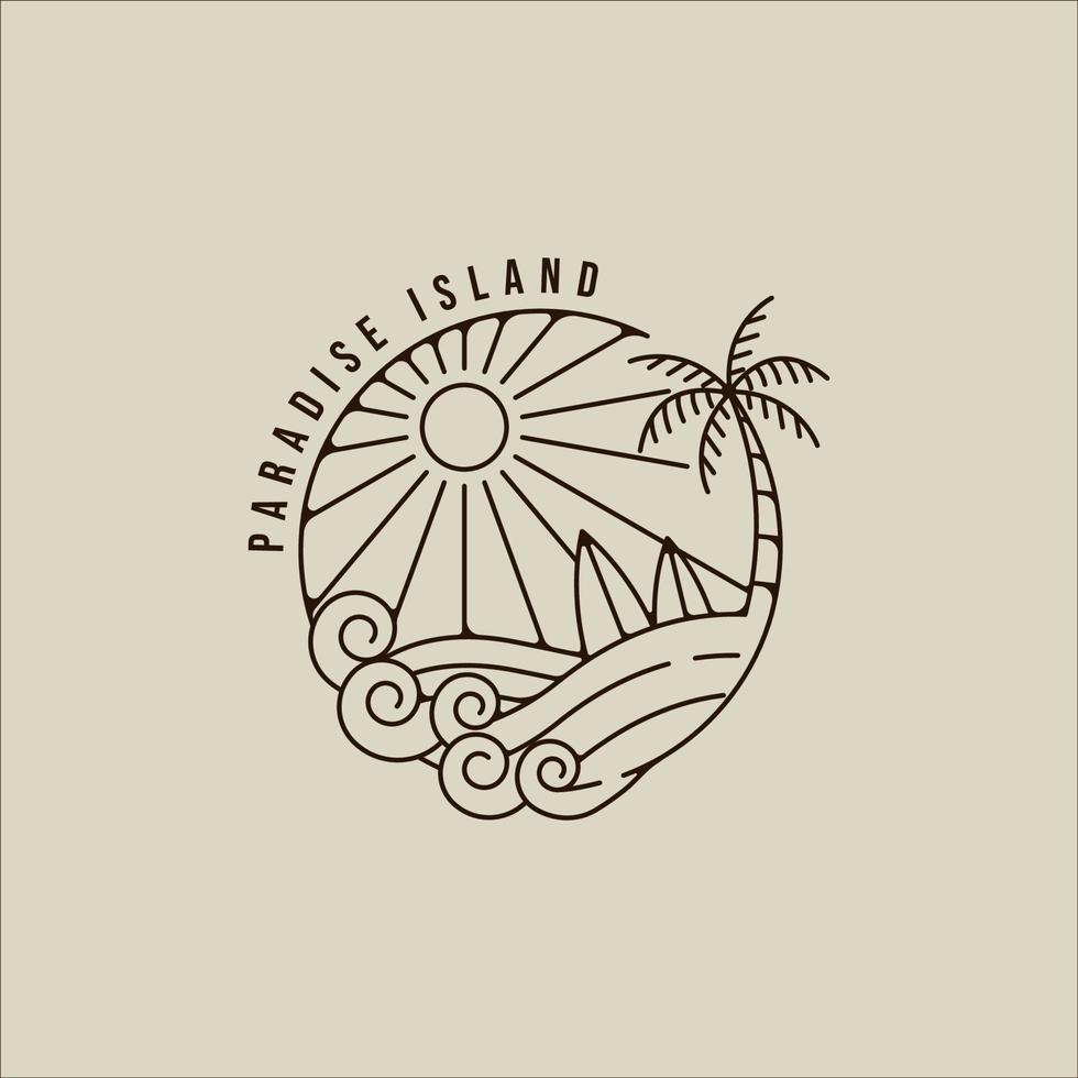 Palm tree logo line art vettore semplice illustrazione minimalista modello icona graphic design. segno o simbolo dell'isola o della spiaggia per viaggi o avventure all'aperto con badge e tipografia