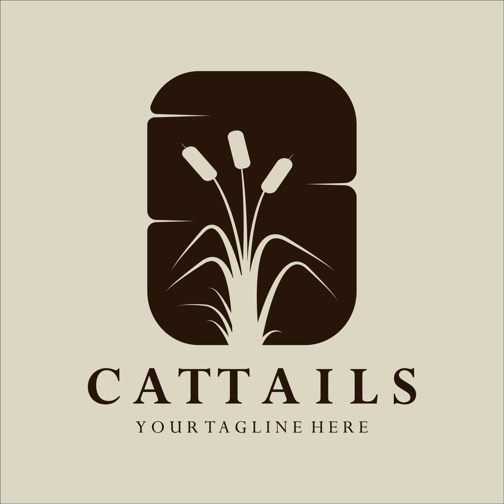 cattails o logo reed vintage minimalista illustrazione vettoriale design