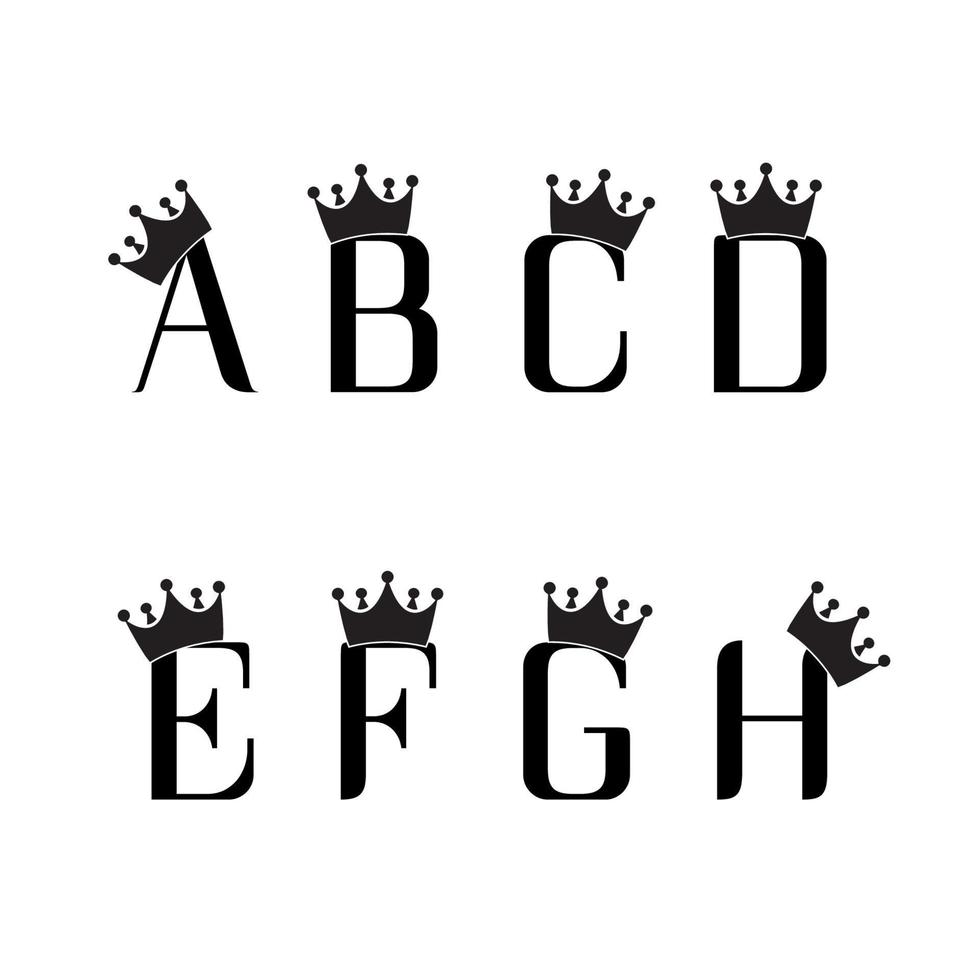 set di lettere dalla a alla h, con disegno a corona vettore