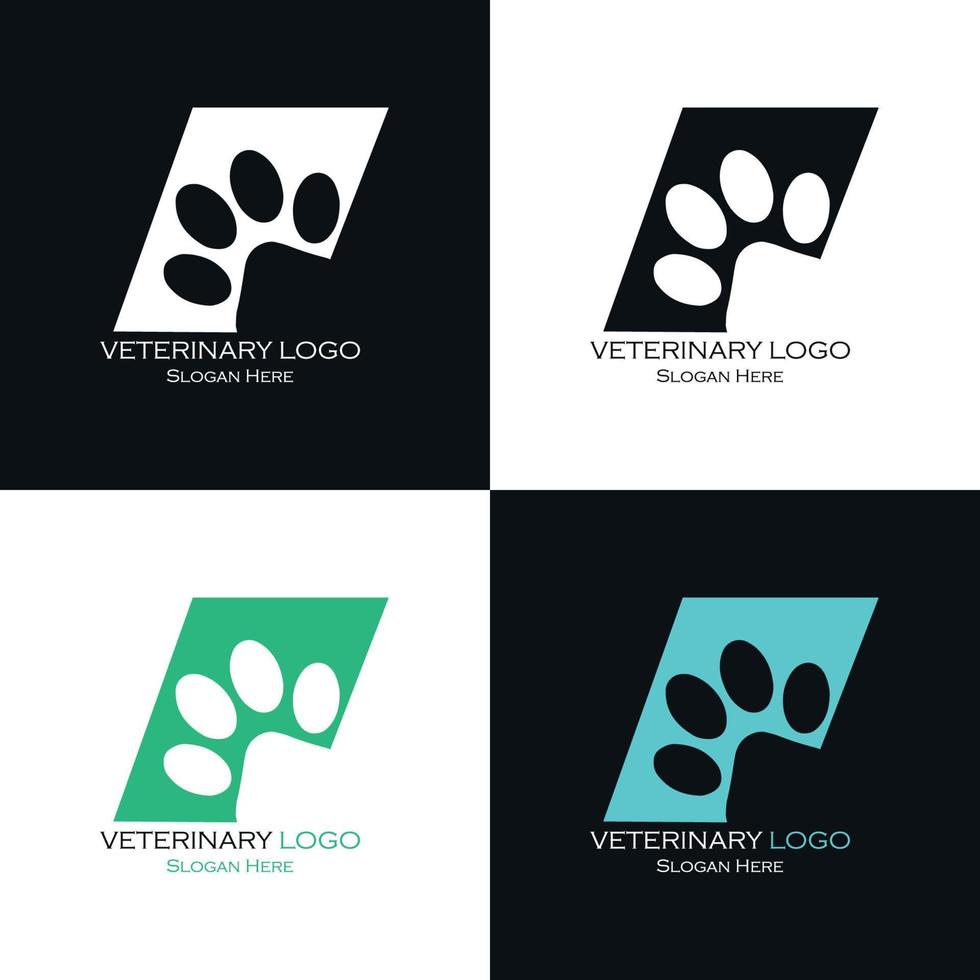 logo quadrato impostato con disegno dell'impronta del cane vettore