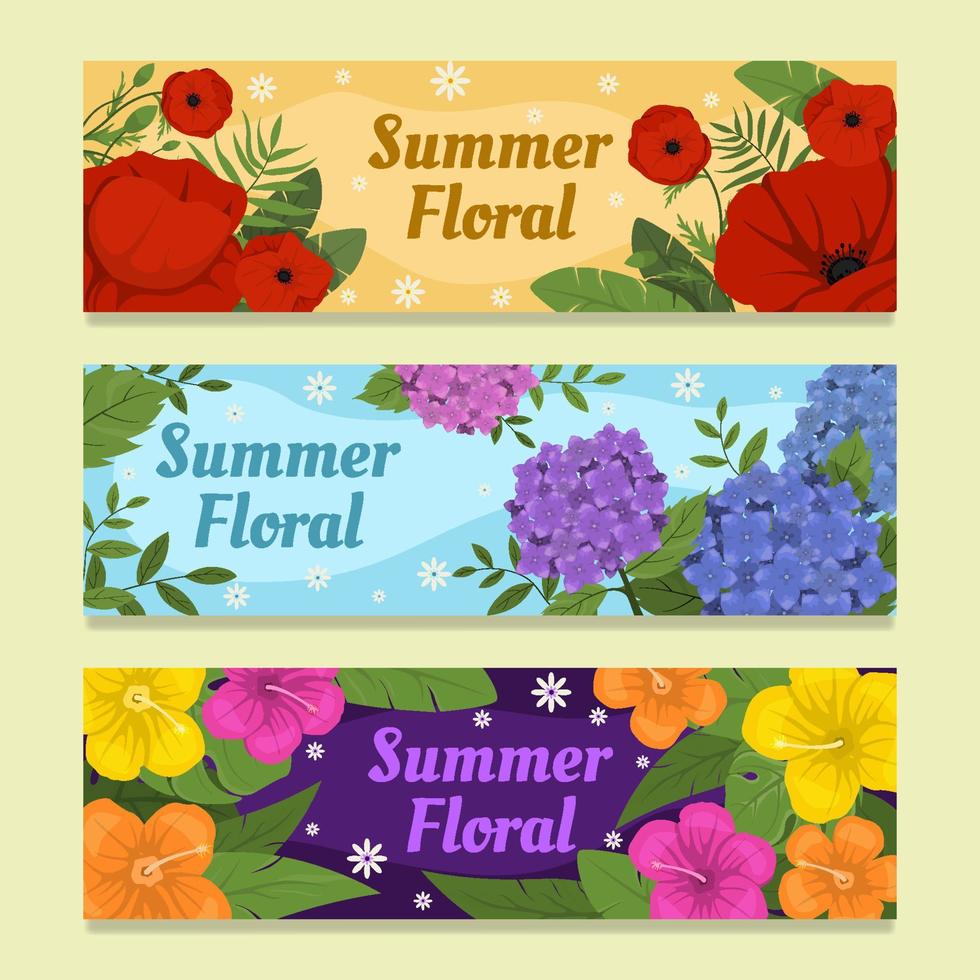 modello di banner set floreale estivo vettore