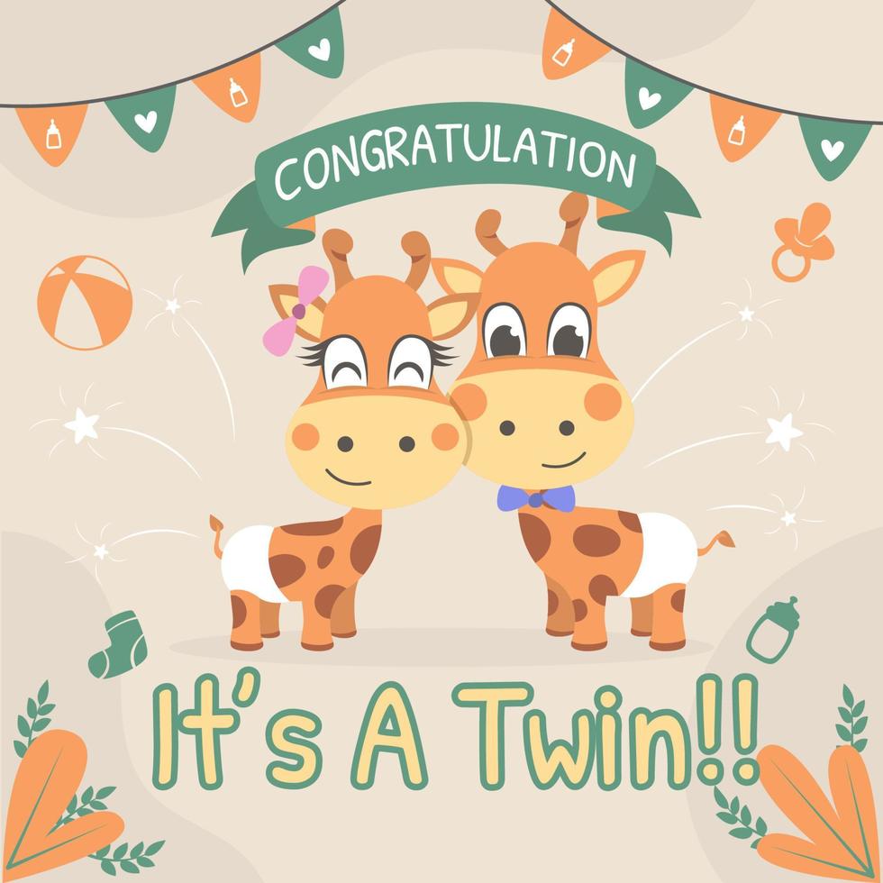 gemello piatto del concetto di celebrazione del giorno della nascita delle giraffe vettore
