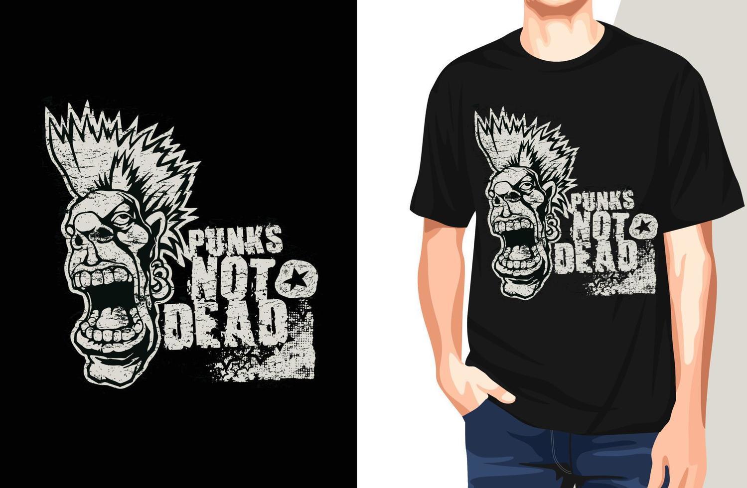 punk's not dead t shirt punk skull rock.può essere utilizzato per la stampa di t-shirt, stampa di tazze, cuscini, design di stampa di moda, abbigliamento per bambini, baby shower, auguri e cartoline. disegno della maglietta vettore