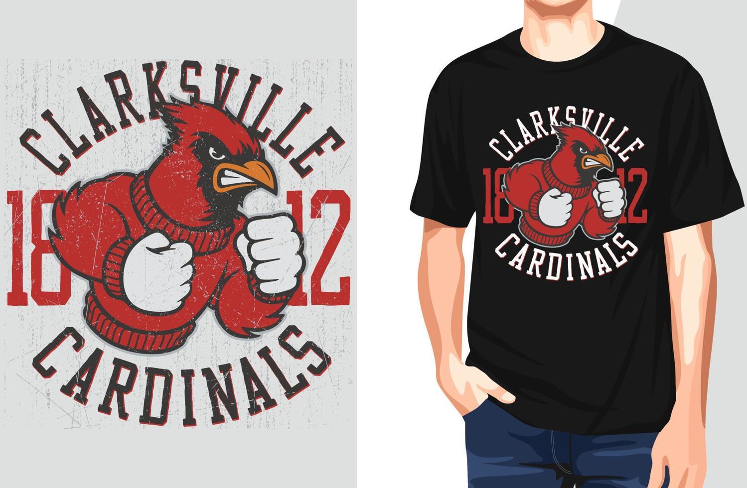 clarksville 1812 cardinali t shirt.può essere utilizzato per la stampa di t-shirt, stampa di tazze, cuscini, design di stampa di moda, abbigliamento per bambini, baby shower, auguri e cartoline. disegno della maglietta vettore