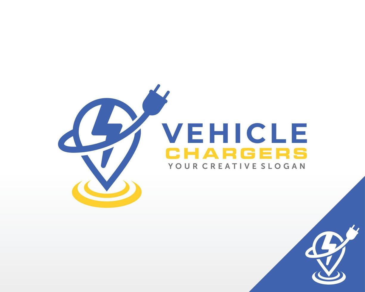 vettore di progettazione del logo della stazione di ricarica per auto elettriche. ispirazione per il design del logo della batteria dell'auto elettrica