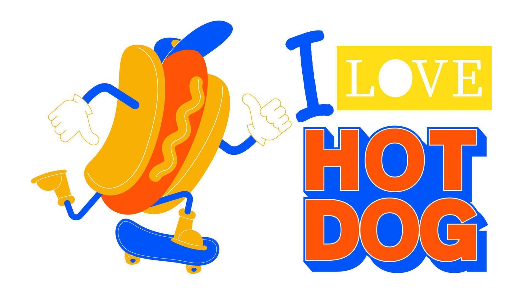 pattinatore di hot dog dei cartoni animati. illustrazione vettoriale. vettore