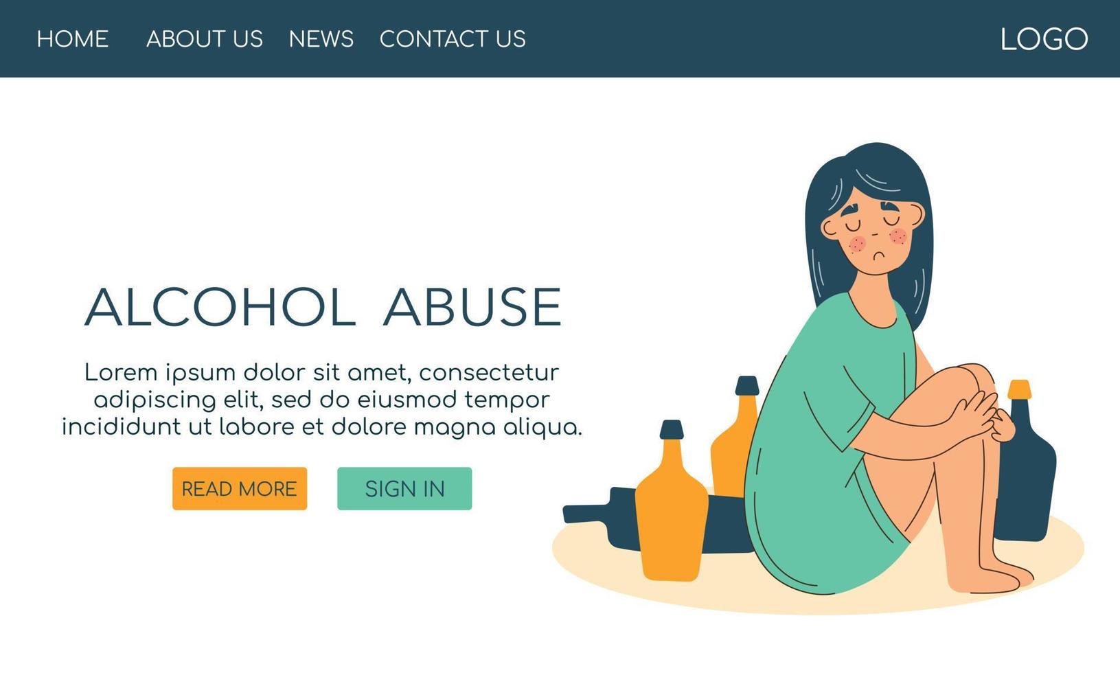 modello web problema di abuso di alcol e depressione delle donne. problema sociale dell'alcolismo femminile. vettore