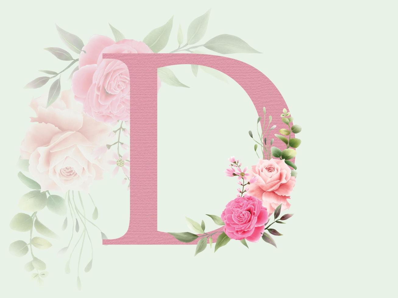 bellissimo alfabeto d con bouquet floreale vettore