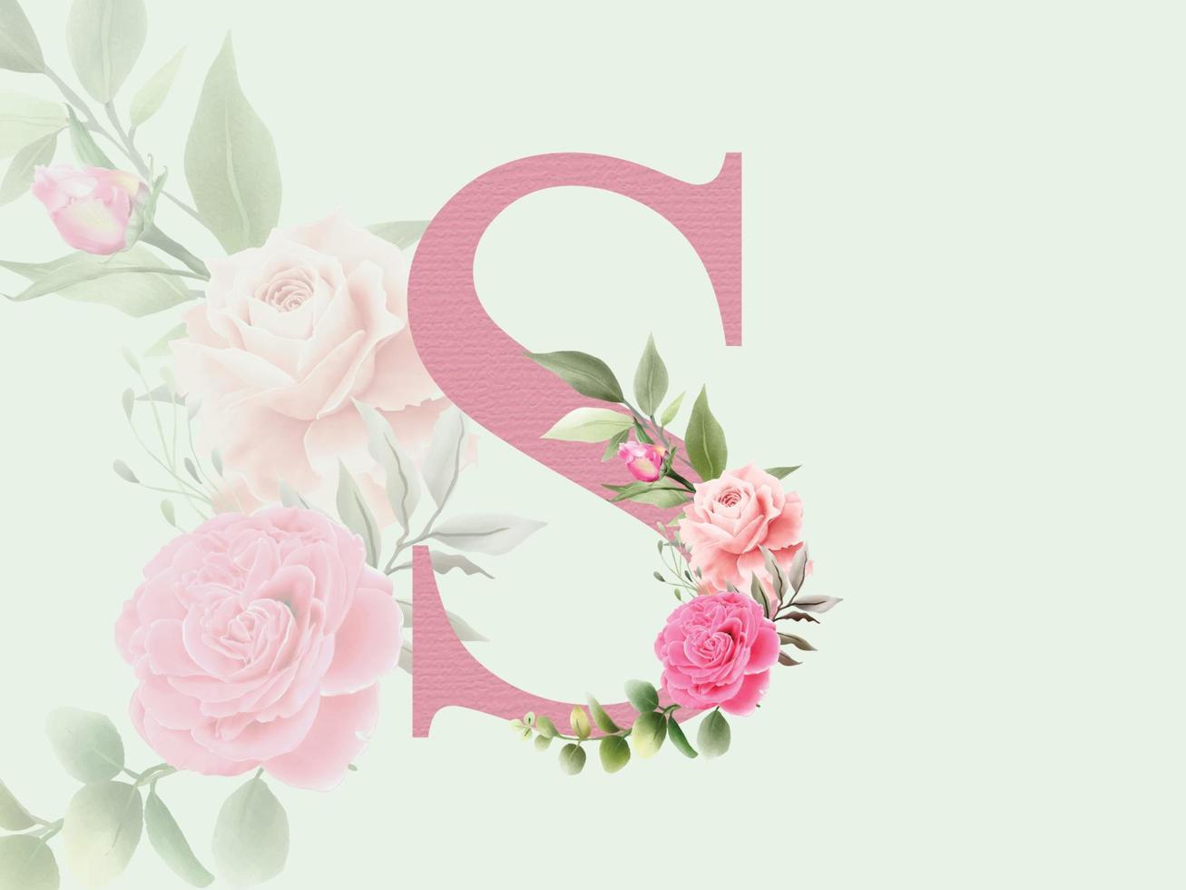 bellissimo alfabeto s con bouquet floreale vettore