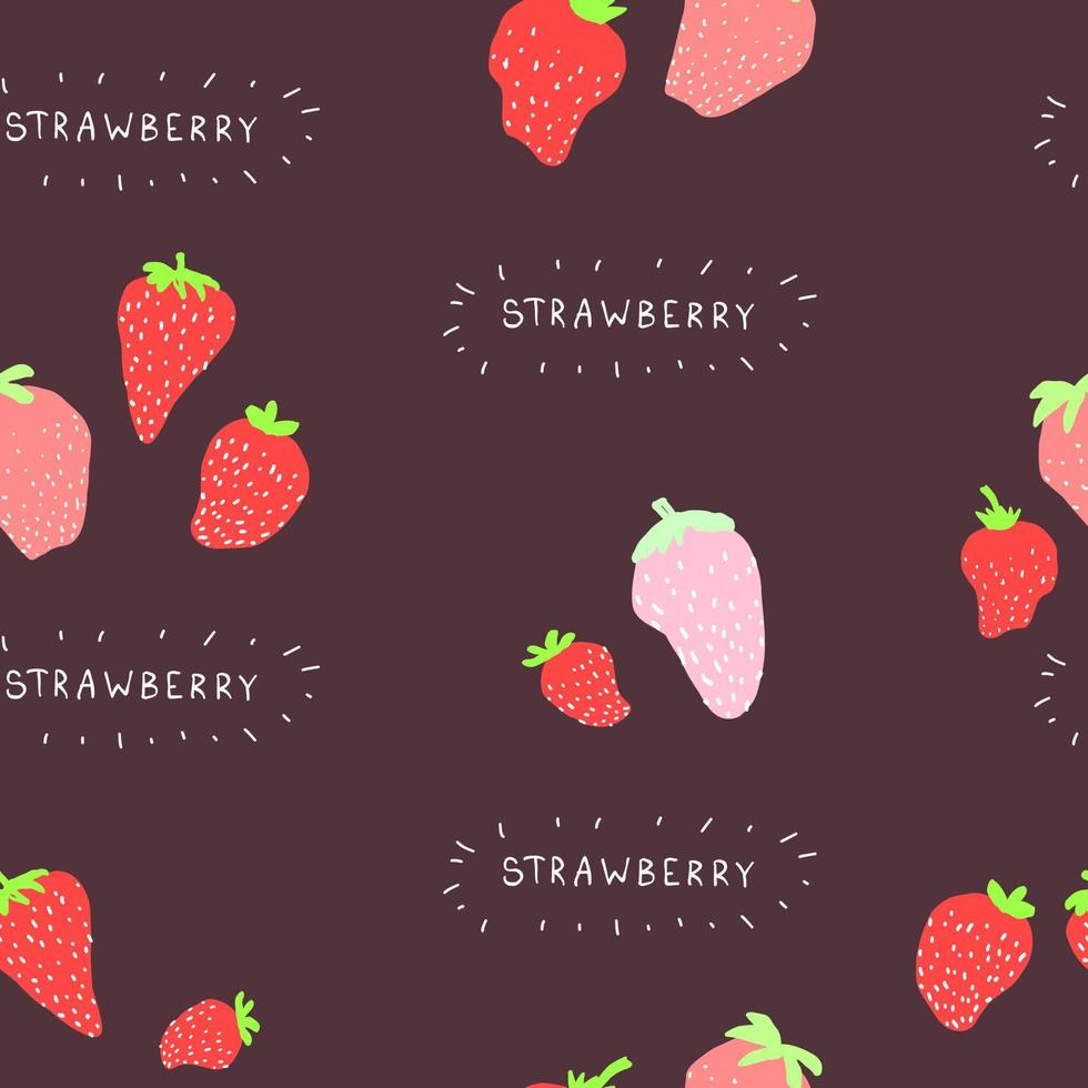 modello senza cuciture di fragola carino doodle disegnato a mano. cibo di carta a bacca rossa per la cucina. vettore