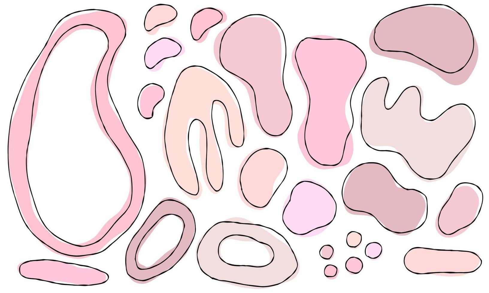 collezione astratta decorativa disegnata a mano con elementi doodle rosa pastello. cerchi vettoriali, linee simpatiche. vettore