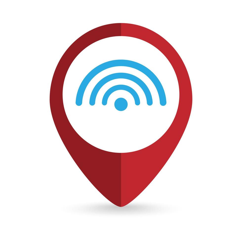 puntatore della mappa con icona wireless e wifi. illustrazione vettoriale. vettore