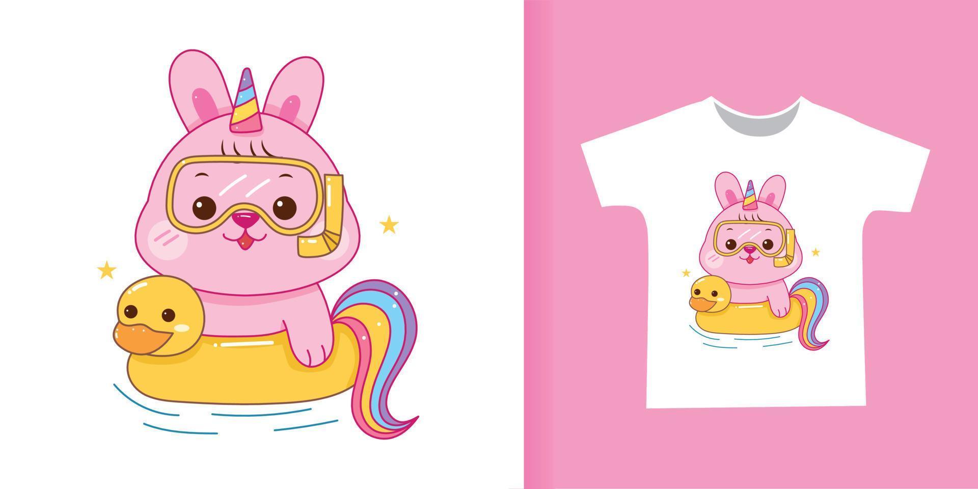 simpatico cartone animato di unicorno di coniglio per t-shirt. vettore