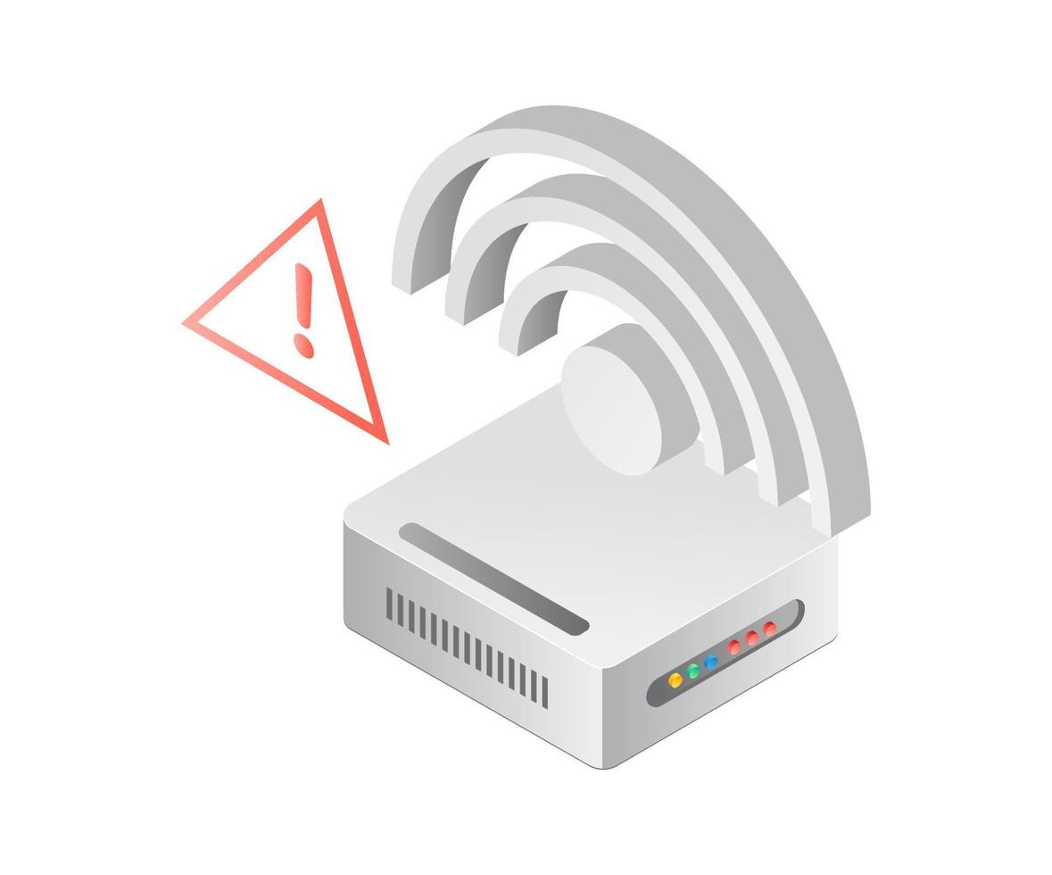 concetto di illustrazione isometrica piatta. problema di connessione alla rete wifi vettore