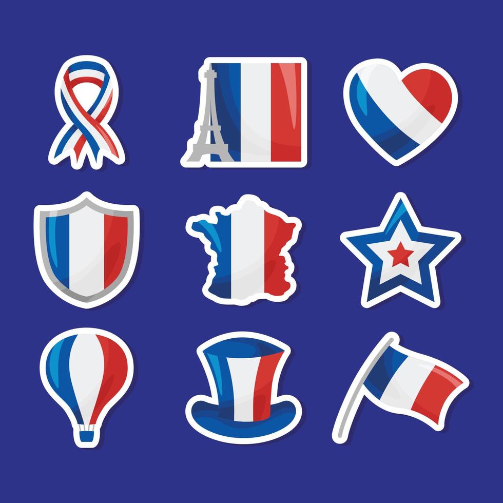 collezione di adesivi per la giornata nazionale della francia della bastiglia vettore