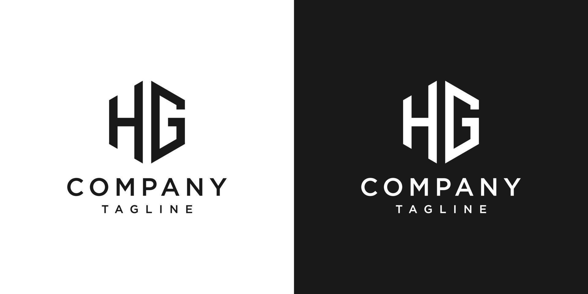 lettera creativa hg monogramma esagono logo design modello icona sfondo bianco e nero vettore