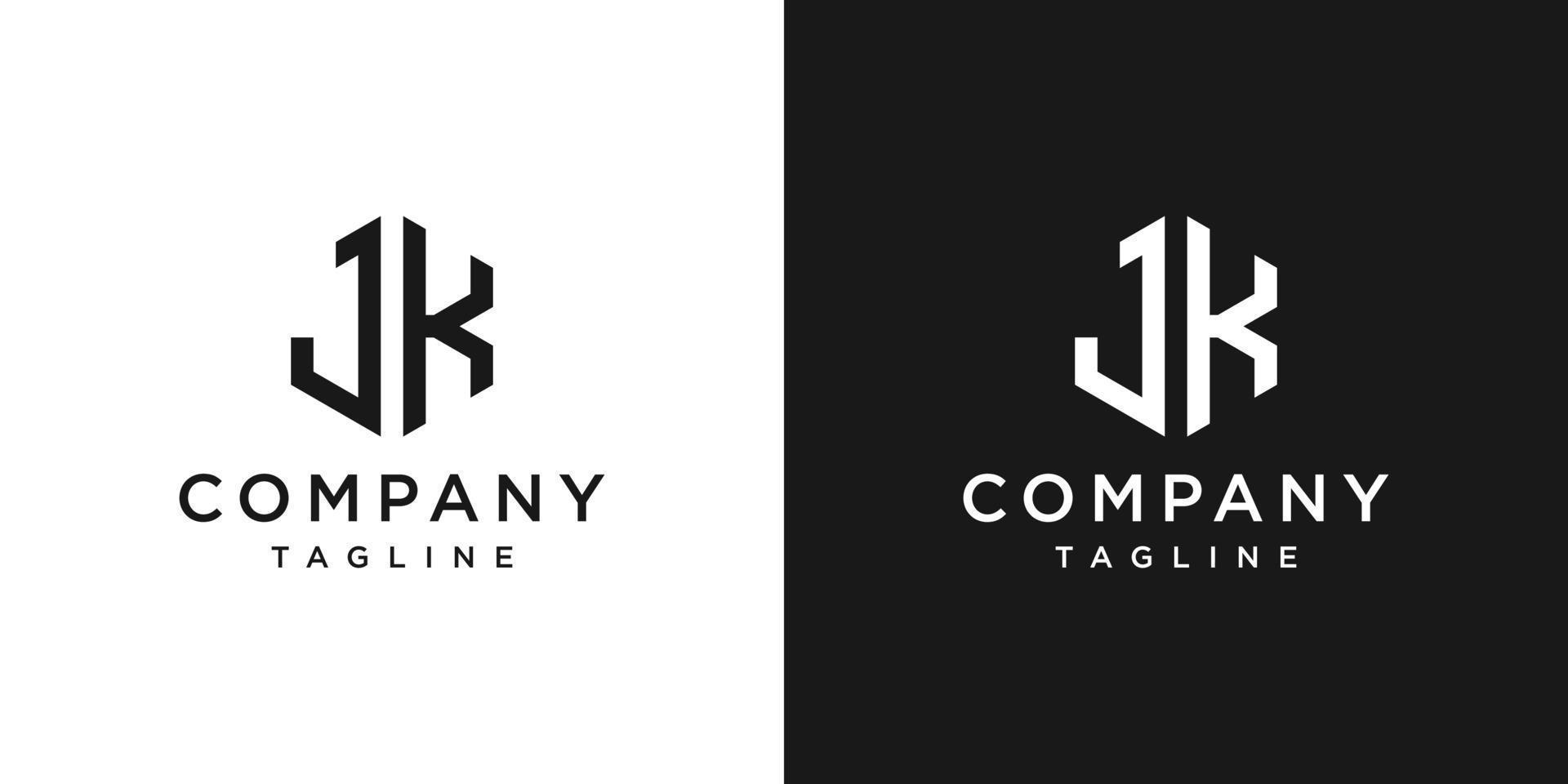 lettera creativa jk monogramma esagono logo design modello icona sfondo bianco e nero vettore