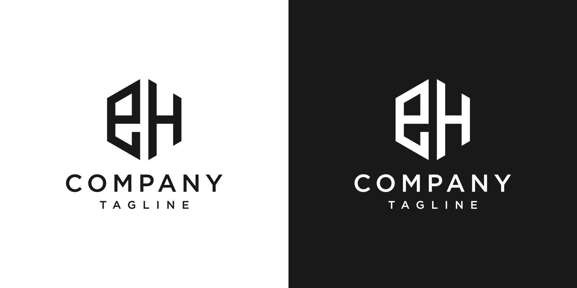 lettera creativa eh monogramma logo design modello icona sfondo bianco e nero vettore