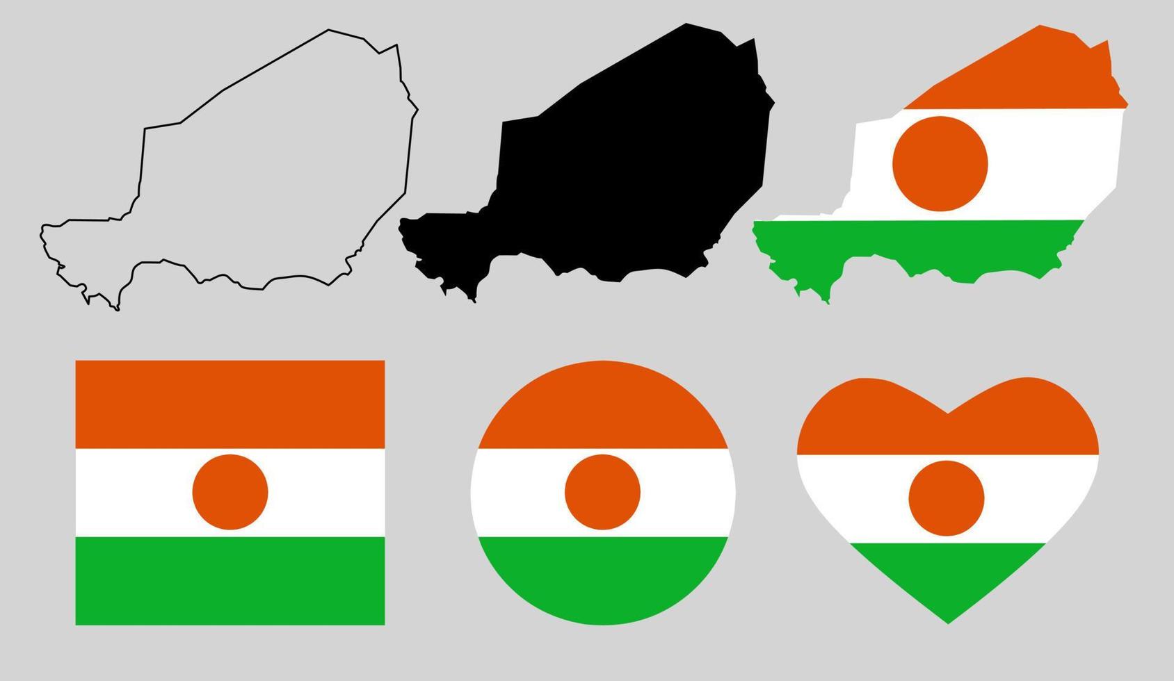 insieme dell'icona della bandiera della mappa del niger vettore