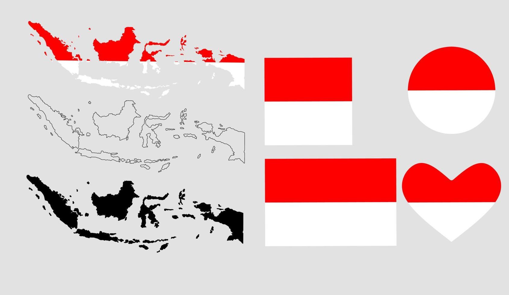 insieme dell'icona della bandiera della mappa dell'indonesia vettore