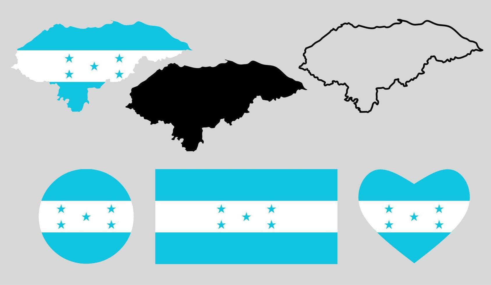 insieme dell'icona della bandiera della mappa dell'honduras vettore